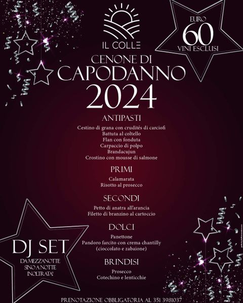 L'albergo ristorante Il Colle a Nava vi aspetta per il cenone di Capodanno: il menù