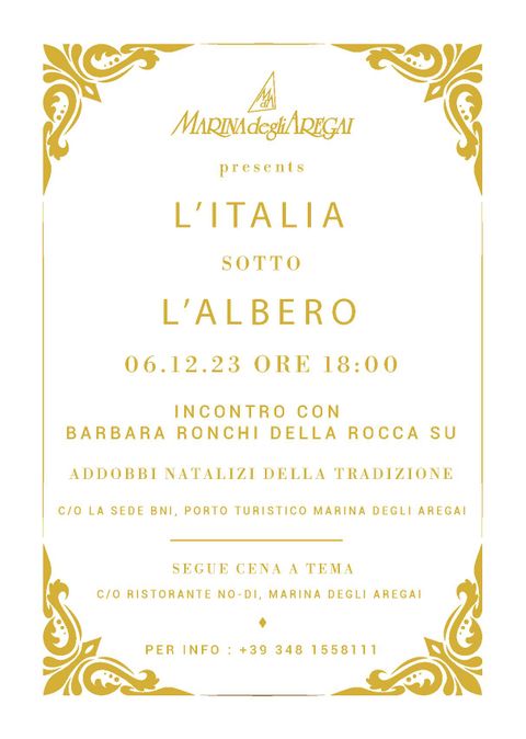 Marina degli Aregai: il 6 dicembre L’Italia sotto l’albero, il Natale tra storia, simbologia e tradizione con Barbara Ronchi della Rocca.