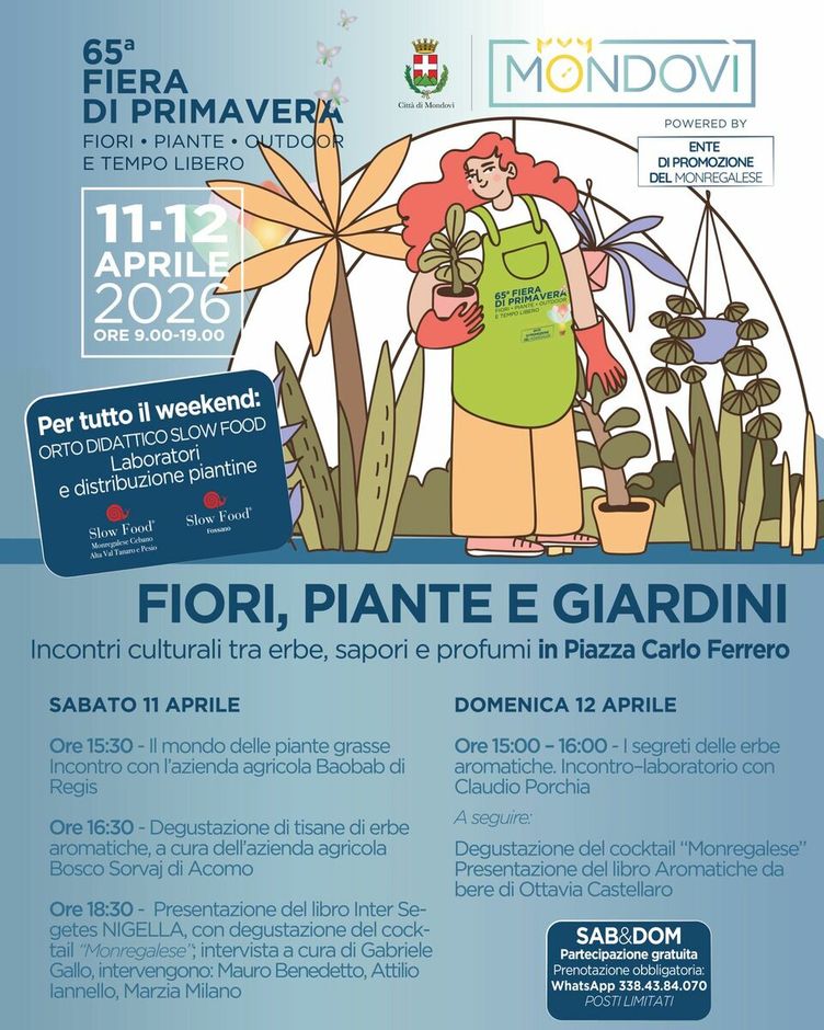 Mondovì in fiore: la 65ª Fiera di Primavera tra giardini, cultura e cucina floreale. Il programma completo. Mondovì in fiore: la 65ª Fiera di Primavera tra giardini, cultura e cucina floreale. Il programma completo.