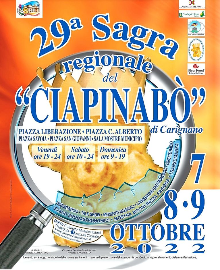 Carignano tutto pronto per la 29° edizione della “Sagra del Ciapinabò”