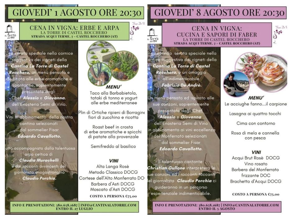 Cene in vigna alla Cantina “La Torre” di Castel Rocchero