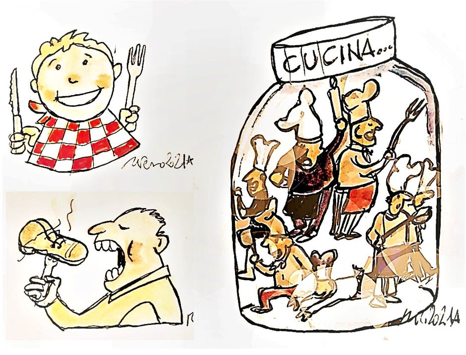 Saggezza popolare in cucina: una selezione di proverbi piemontesi illustrati da Tiziano Riverso