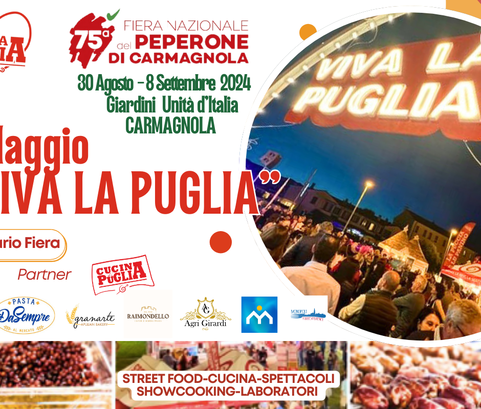 Alla 75esima Fiera Nazionale del Peperone di Carmagnola torna il Villaggio &quot;Viva la Puglia&quot;