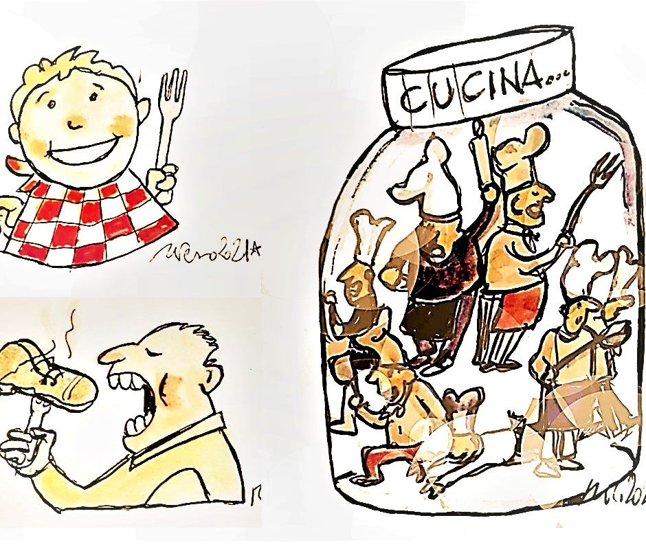 Saggezza popolare in cucina: una selezione di proverbi piemontesi illustrati da Tiziano Riverso