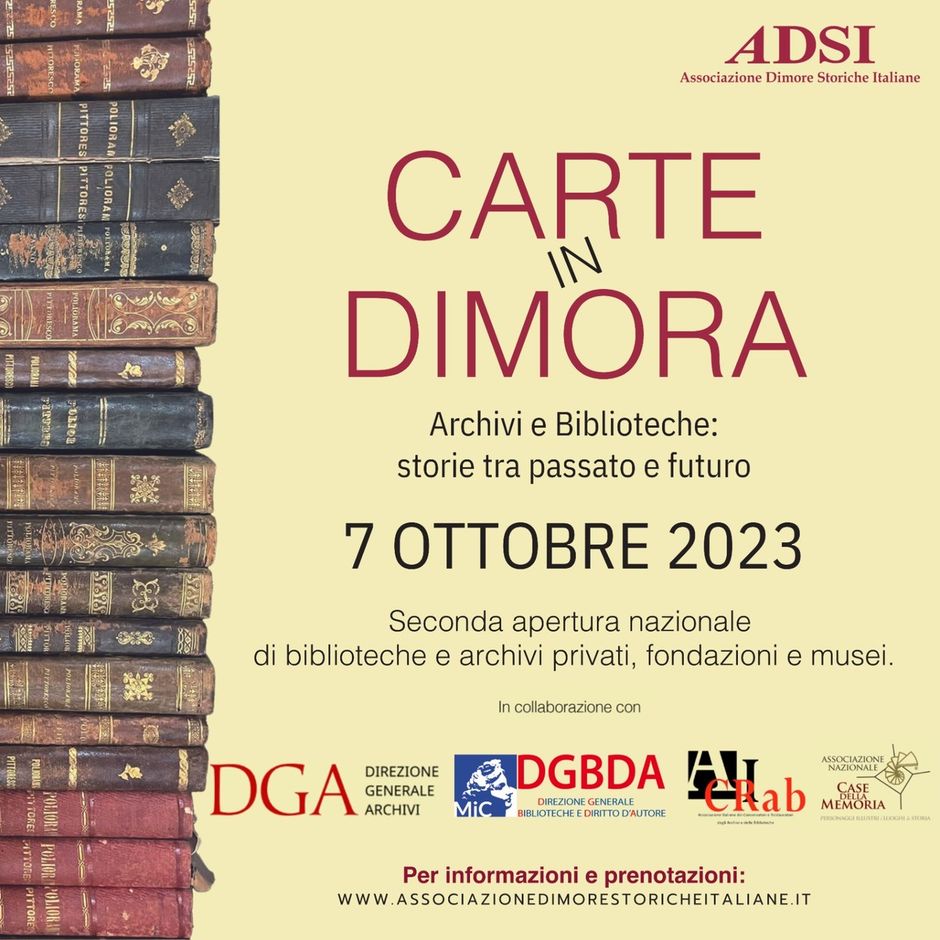 Sabato 7 ottobre 2023 la Giornata nazionale “CARTE IN DIMORA”