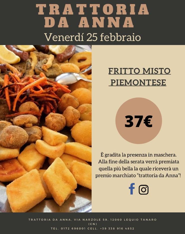 &quot;Da Anna&quot; a Lequio Tanaro (CN): Fritto Misto alla Piemontese e grande serata in maschera