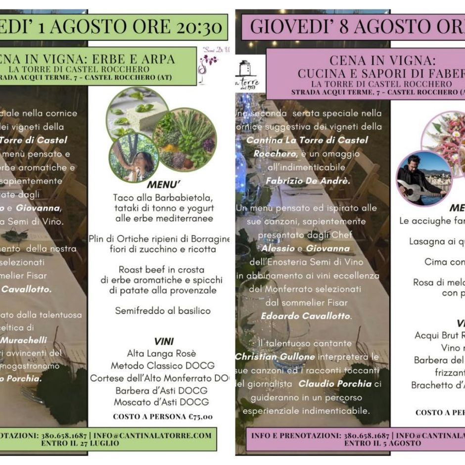 Cene in vigna alla Cantina “La Torre” di Castel Rocchero