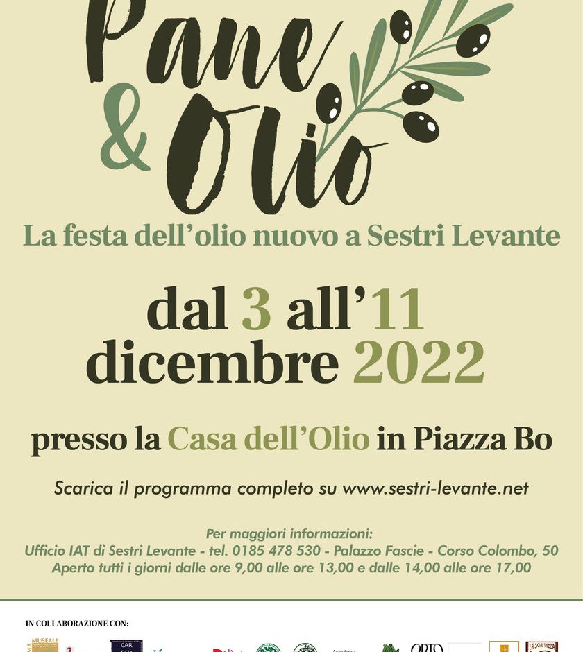 Sestri Levante, torna Pane &amp; Olio. Nove giorni di festa dedicati al territorio ligure e l'Olio Extravergine di Oliva D.O.P