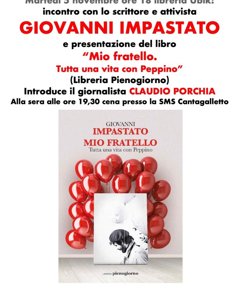Ubik Savona: martedì 5 novembre ore 18 incontro con lo scrittore e attivista Giovanni Impastato.