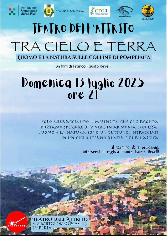 Domenica 13 luglio al Teatro dell’Attrito di Imperia la proiezione del documentario &quot;Tra Cielo e Terra. L’uomo e la natura sulle colline di Pompeiana&quot; di Franco Revelli