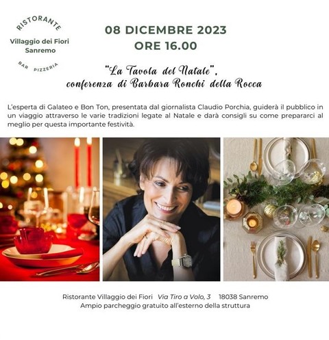 Sanremo: venerdì Villaggio dei Fiori “La Tavola del Natale”, conferenza di Barbara Ronchi della Rocca tra fascino ed eleganza del Natale